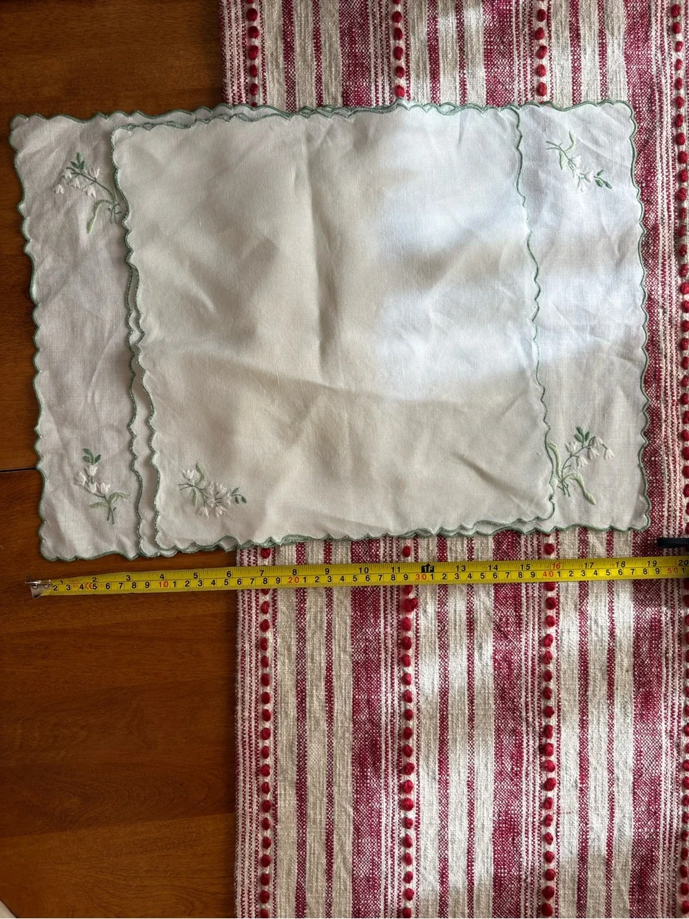 Vintage Embroidered Floral & D Monogram Handkerchief Set - Teal & Blue Accents